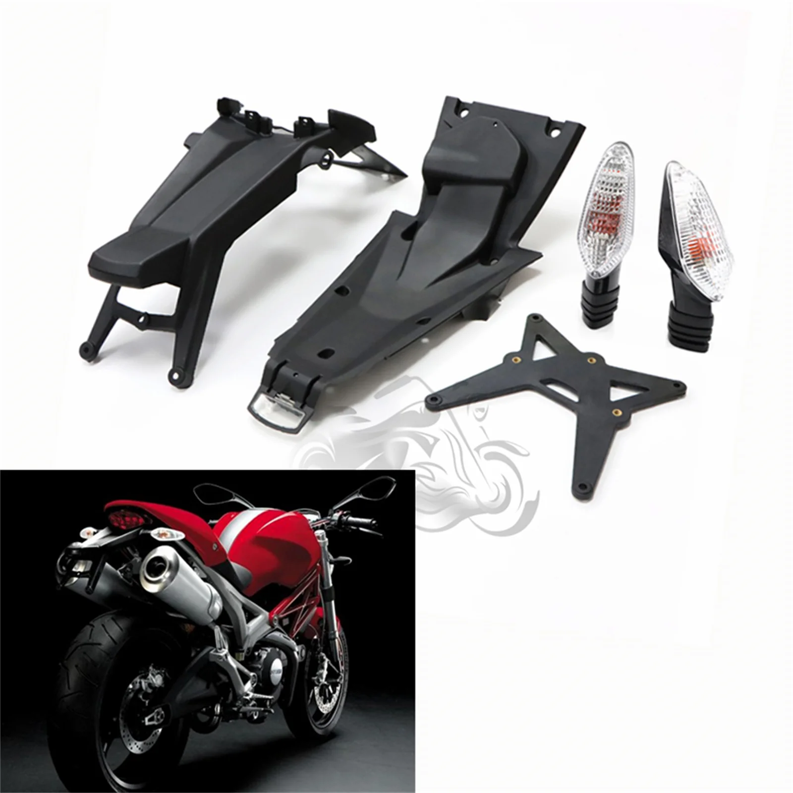 Fit For Ducati Monster 696 796 795 M1100 1200 Rear Tire Fender License Number Plate Frame Holder Bracket Turn Signal Light