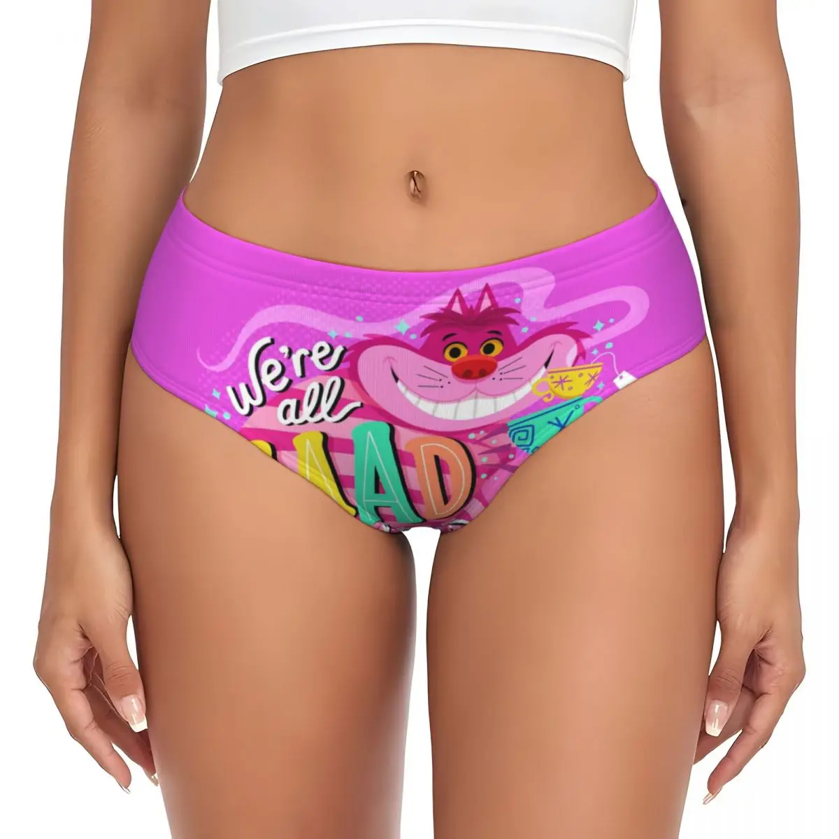 Custom Womens Cheshire Cat Face Cartoon Brief Panties Female Soft Underwear Underpants