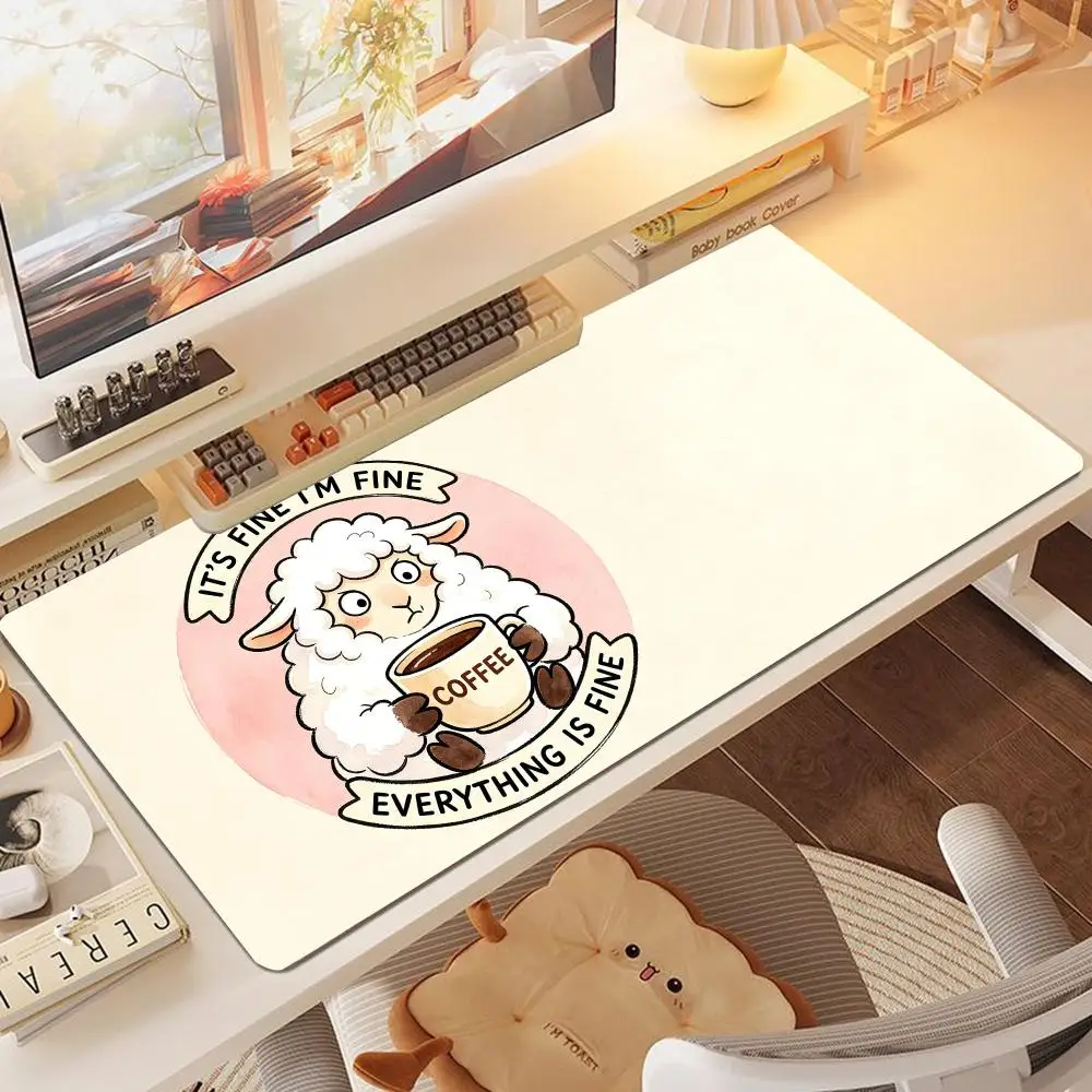 Cartoon Raccoon With Coffee Cup playmat table mat game card pad large size mousepad office desktop games laptop