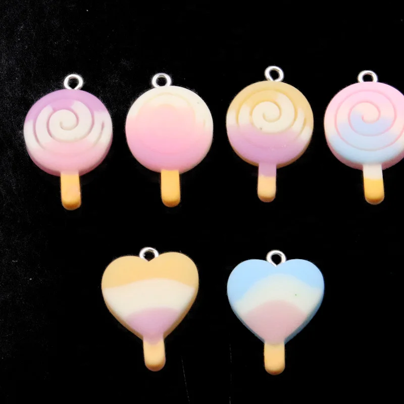 10PCS 2 Styles Charm Cartoon Lollipop Heart 3D Resin For DIY Jewelry  Girl Cute Children Women Dangles Accessories