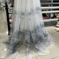 Chinese Style Gradient Mesh Tulle Fabric Printed By The Meter for Hanfu Skirt Veil Sewing Ink Wash Painting Cloth Black White