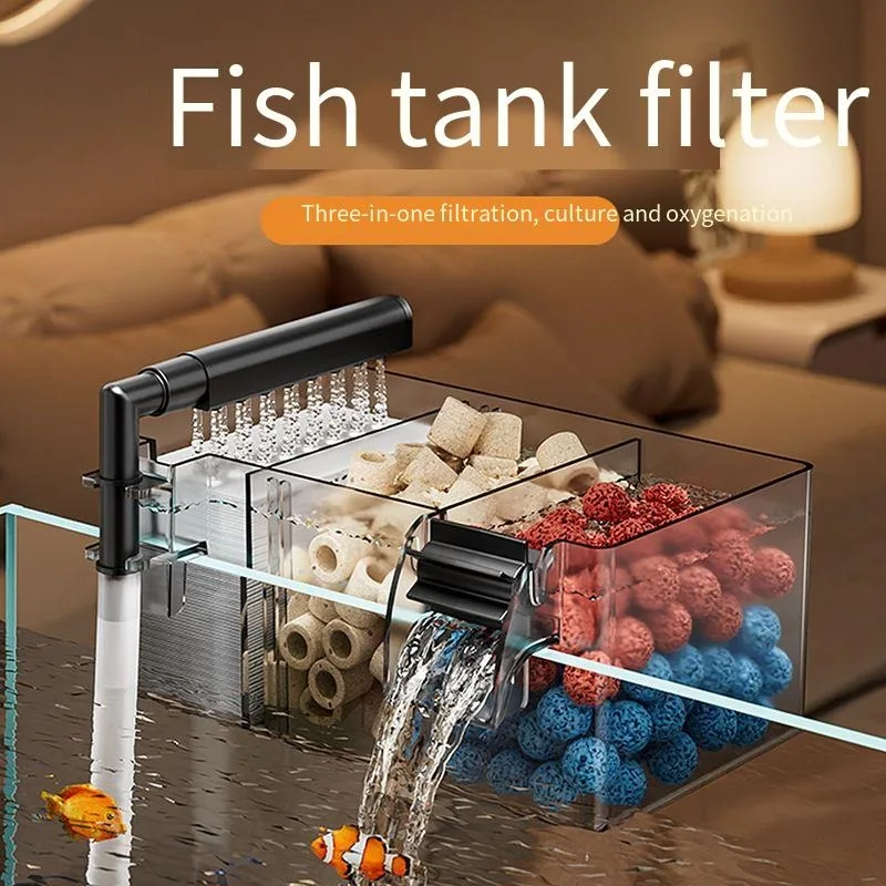 

Aquarium Filter Small Top Filter Quiet 3-in-1 Drip Flow Box Wall Mount System Water Purification Circulation for Small Fish