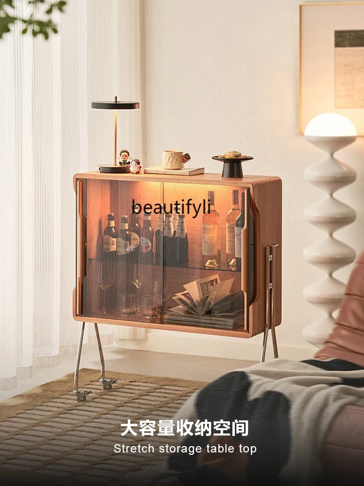 

Removable wine cabinet with dining side storage display cabinet cherry wood storage cabinet wine rack