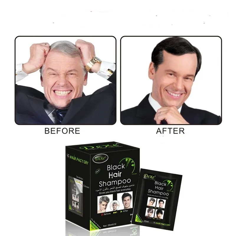 10pcs Black dexe Hair Shampoo Color Only 5 Minutes White Become Black Fast Hair Dye 25ml For Men & Women hair care