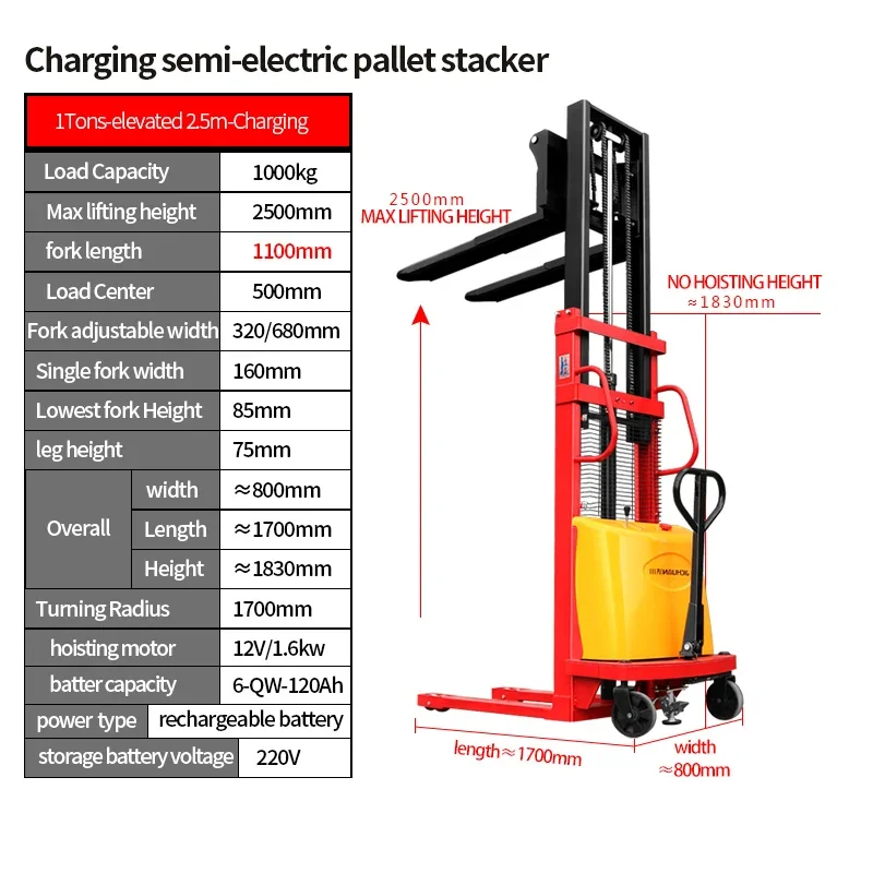 

zz semi Electric pallet Stacker Forklift stacker 1000kg Electric High Lifter Semi Electric pallet Stacker 1 ton