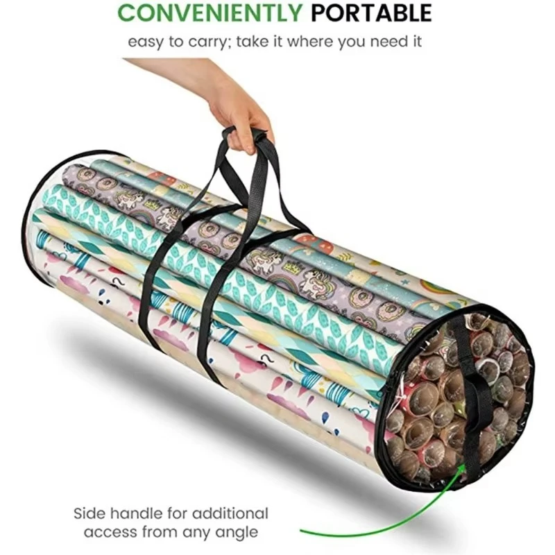 1pc Gift Wrapping Paper Storage Bag, Transparent with Handle, Under Bed Organizer for Holiday Wrap Ribbon Tissue Paper
