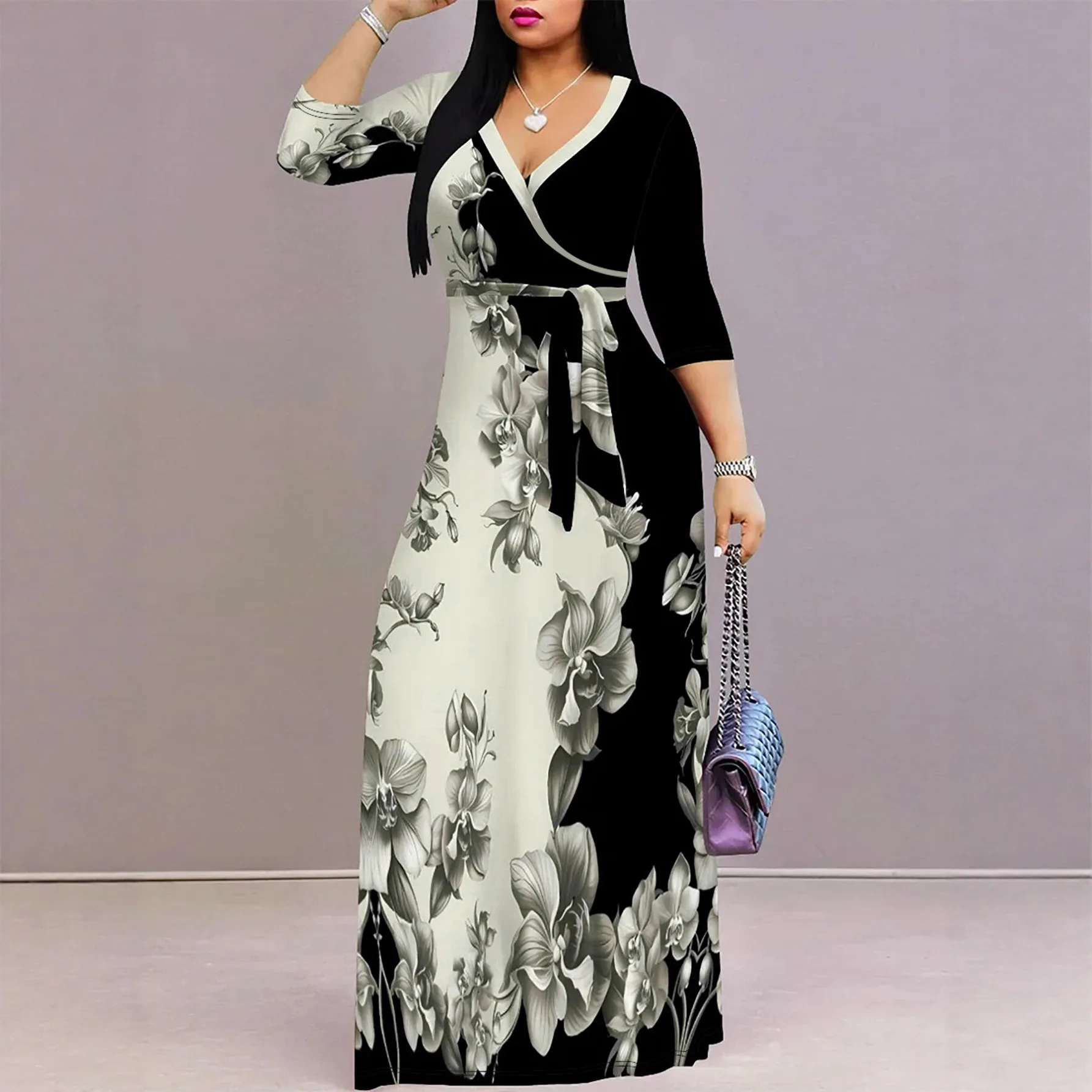 Plus Size Elegant Long V-neck Midi - Image 2