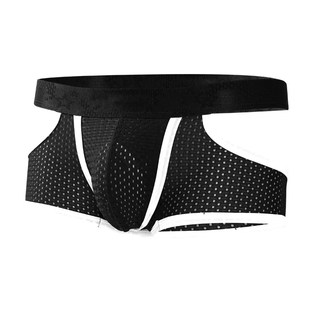 Men Boxer Shorts High Waist Underpants Separated Sports Mesh Flat Corner Trunks Absorbent Elastic Male Panties