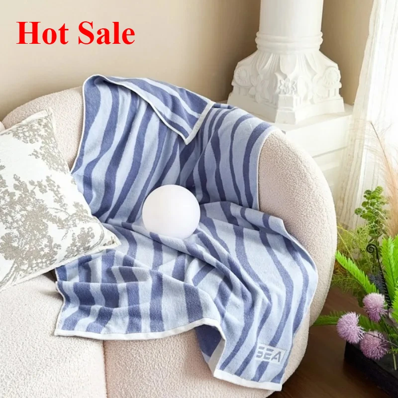 

2025 cotton terry bath towel blanket 70x140cm soft water absorption without hair loss striped plaid printing bath towel