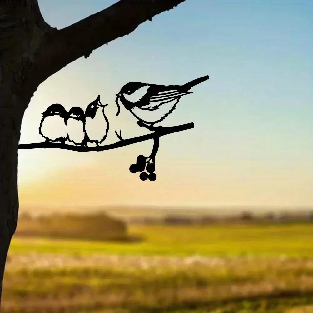 1PC Vintage Iron Christmas Garden Ground Peg Bird Feeder & Elf Figurine Ornament with Animal & Insect Silhouette Wall Art Decor