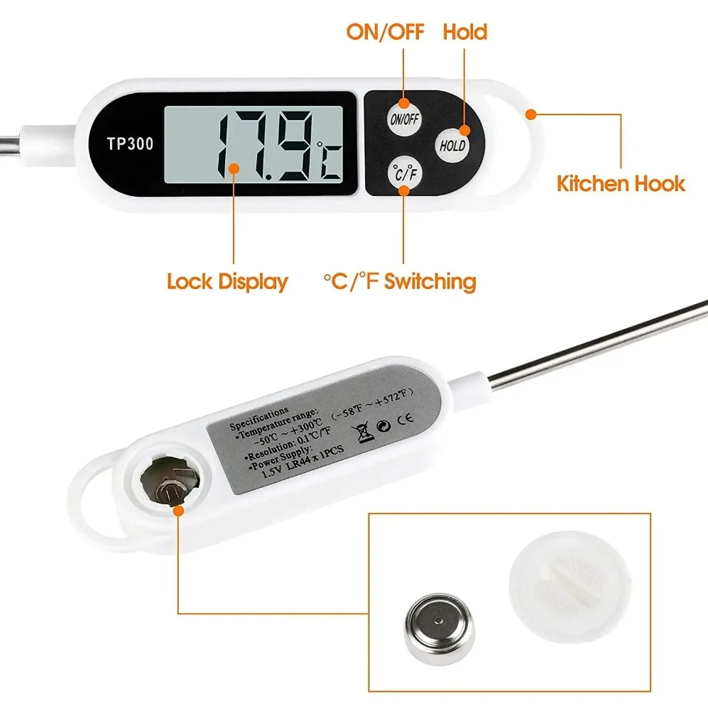 New Digital Food Thermometer TP300 Digital Oil Thermometer For Meat Cooking Milk Coffe Temperature Meter Food Probe Kitchen Tool