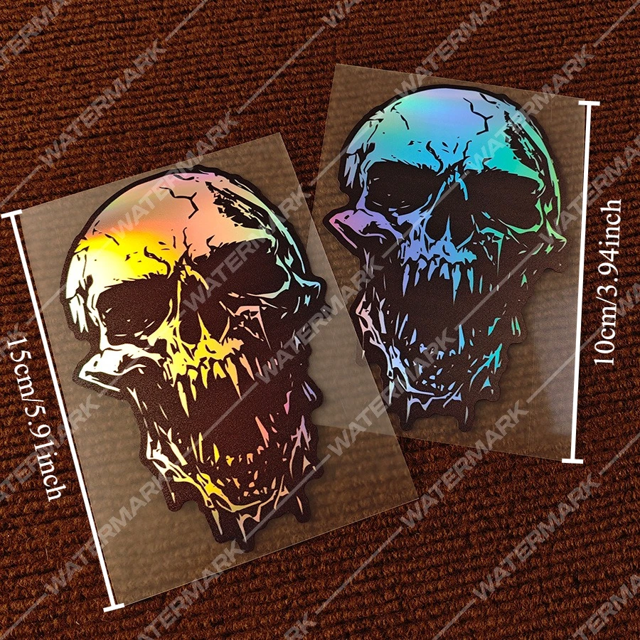 Holographic Skull Sticker Set, Waterproof Vinyl Decals, Cool Skeleton Design for Motorcycle Fuel Tank, Tail Box & Car Body Decor