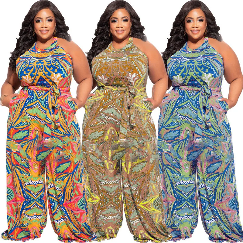 Wmstar Jumpsuit Wanita Ukuran Plus 5XL Pakaian One Piece Bodysuit Cetak Lengan Pendek Liburan Musim Panas 2022 Grosir Dropshipping