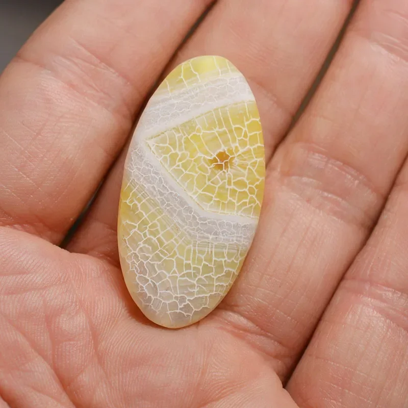 20x40mm large oval yellow crack straight hole agate quartz camo piece pendant beads DIY jewelry making