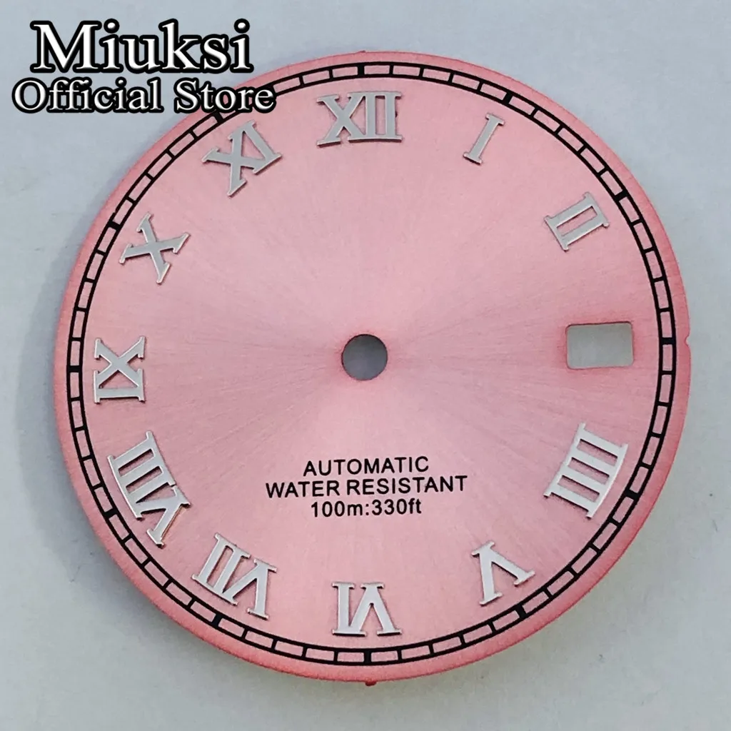 Miuksi 29mm pink watch dial roman numerals fit NH35 movement