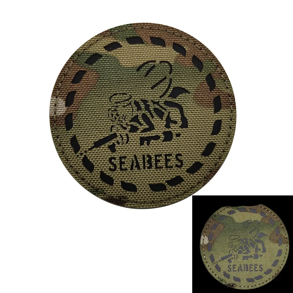 Seabees Squad Reflective Embroidery Hook Patches Bee Emblem US Land Aviation Tactical Accessories Morale Badge Backpack Sticker