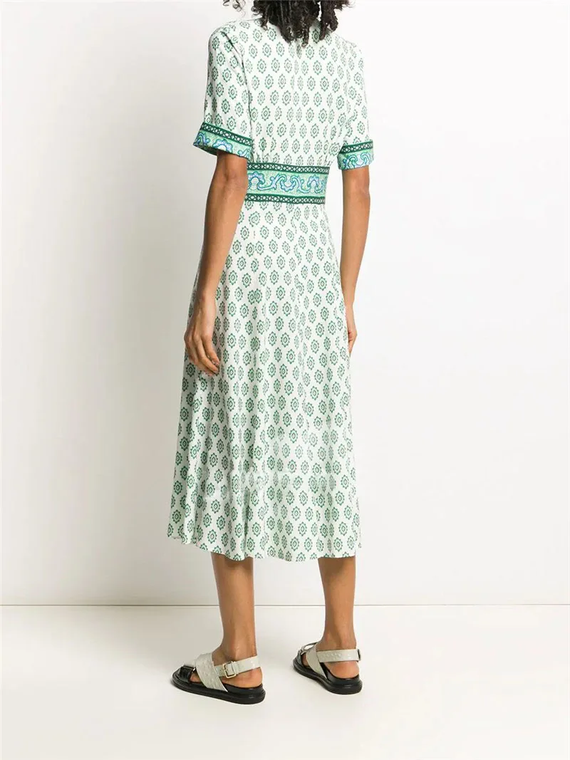 Verano estampado floral largo Dr mujer cuello cuadrado ort Sve estampado a cuadros longitud media een guingán Dr