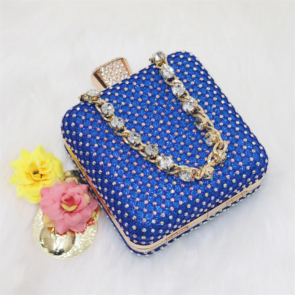 Nigeria Popular New Elegant R.Blue Crinkled Fabric Tote Handle Simple And Versatile Exquisite Party Shoes And bag Set