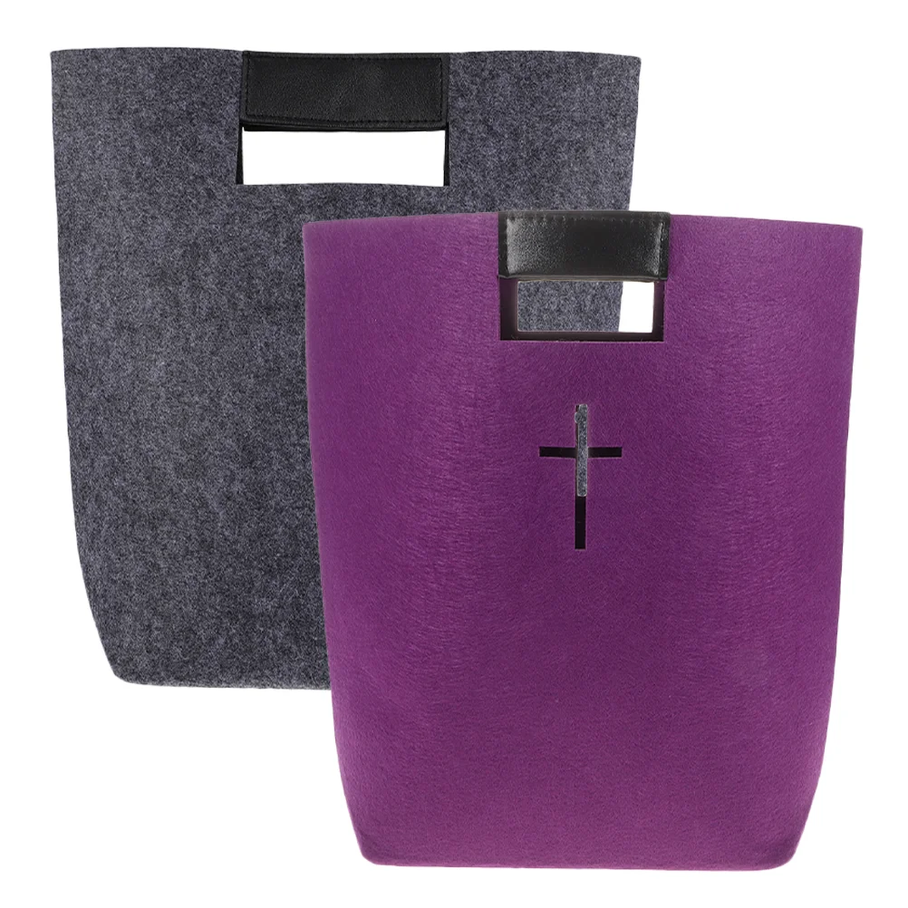 

2 Pcs Felt Handbag Bible Study Organizer Tote with Pockets Shopping Carrying Scripture Bags