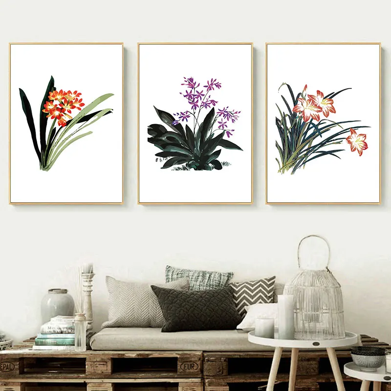 Simple Flowers and Plants Canvas Art Poster Prints Traditional Floral Wall Decor Pictures for Living Room and Bedroom