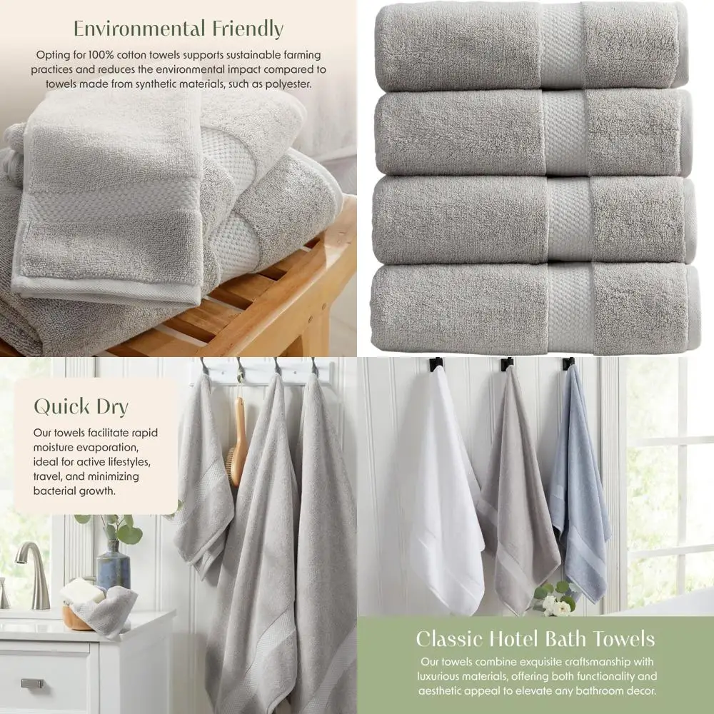 

Набор из 4 классических серых банных полотенец | 100% хлопок, гребенной прессованный | Впитывающий и быстросохнущий | Хлопок, сертифицированный Oeko-TEX | Серый полотенец Col