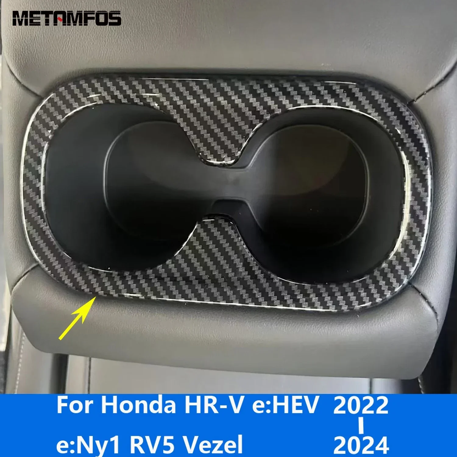 For Honda HR-V e:HEV e:Ny1 RV5 Vezel 2022 2023 2024 Carbon Fiber Rear Seat Water Cup Holder Frame Accessories Car Styling