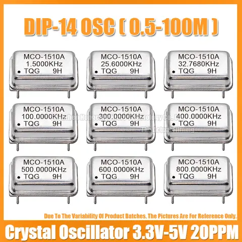 1MHZ Crystal Oscillator (2PCS) DIP-14 1M 1MHZ 1.000MHZ Rectangular Full Size Active Crystal Oscillator 3.3V-5V-Compatible 15PF 20PPM
