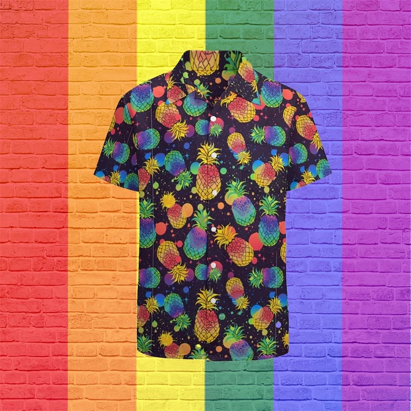 Rainbow 3d Print Shirts Men Fashion Hawaiian Shirt Short Sleeve Harajuku Beach Shirts Lapel Buttons Blouse Male Clothing Camisa