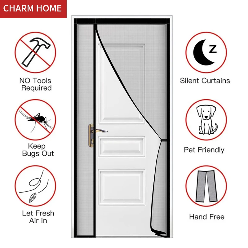 

Сетка-занавеска на дверь с магнитной застежкой, москитная сетка, автоматическое закрытие насекомых, невидимая, для кухни, дома, гостиной