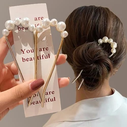 1/2pcs Elegant U Shaped Hairpins Women Korean Vintage Pearl Hair Clip Metal Forks Sticks Minimalist Headwear Styling Accessories