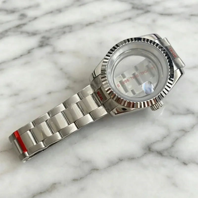 

39mm Watch Case Transparent Back Cover Sapphire Glass Medium Light Strap 5bar Waterproof Fit for NH35 36 Automatic Movement