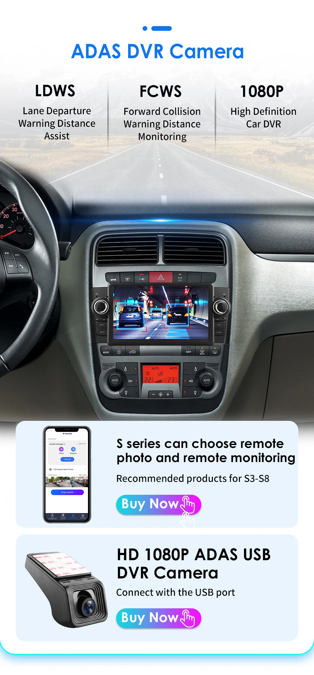 CAMECHO Android 13 Autoradio mit Navi für FIAT 500 ,7 Zoll Auto Radio Touch Display mit Bluetooth FM/RDS Mirror Link WiFi und USB(Schwarz