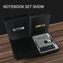 Fingerprint Lock Power Bank Notebook With Wireless Charging 16G Hidden U Disk Office Loose Leaf Diary With LED Logo Pannler