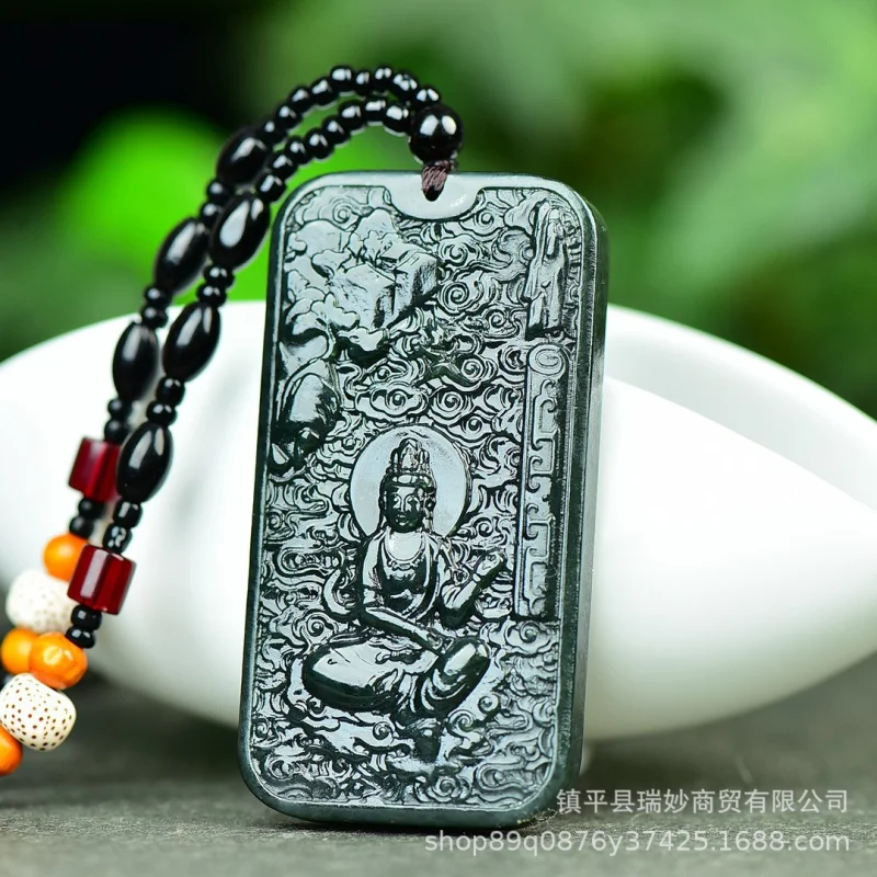 

Hetian Пейзаж Бодхисаттва Подвеска Натуральный Зеленый Нефритовое Ожерелье Унисекс Гуаньинь