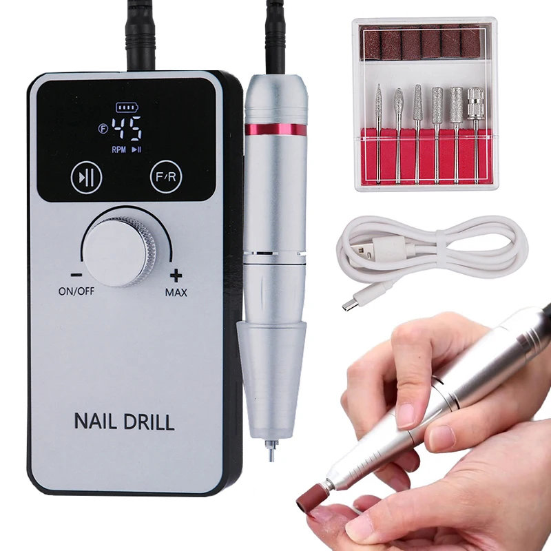 45000RPM Nail Drill Machine Electric Portable Nail File Rechargeable Nail Sander for Gel Nails Polishing For Home Manicure Salon