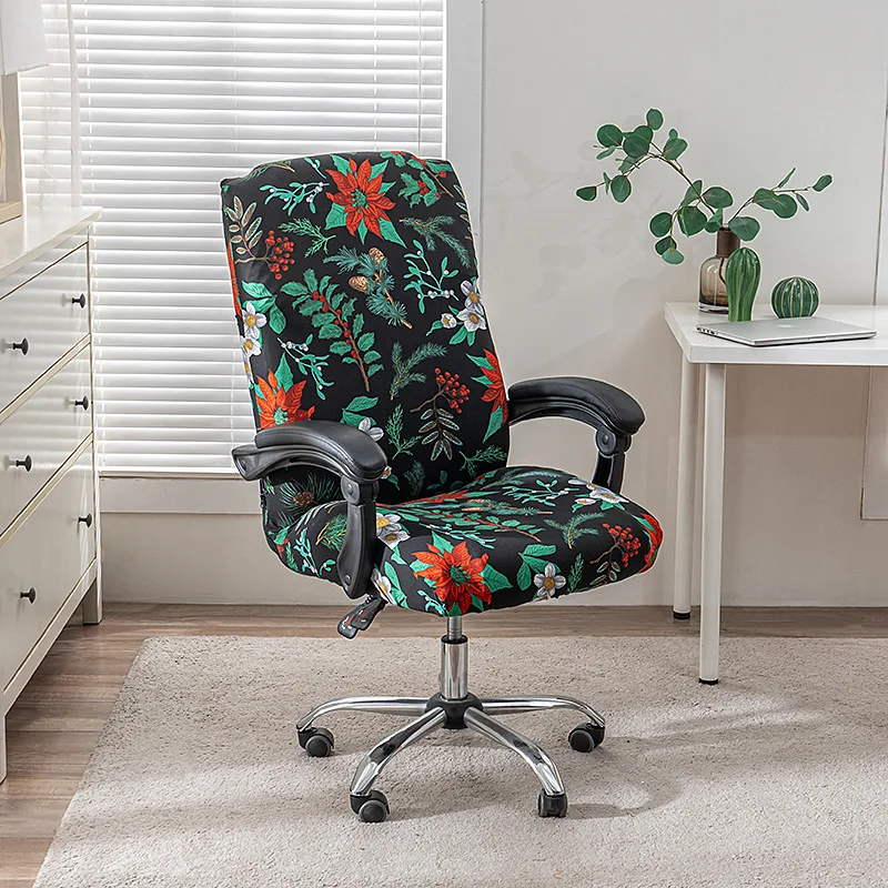 Office Chair Cover Flower High Elastic Computer Swivel Chair Hotel Zipper Anti Slip One-Piece Armchair Protective Dust Cover