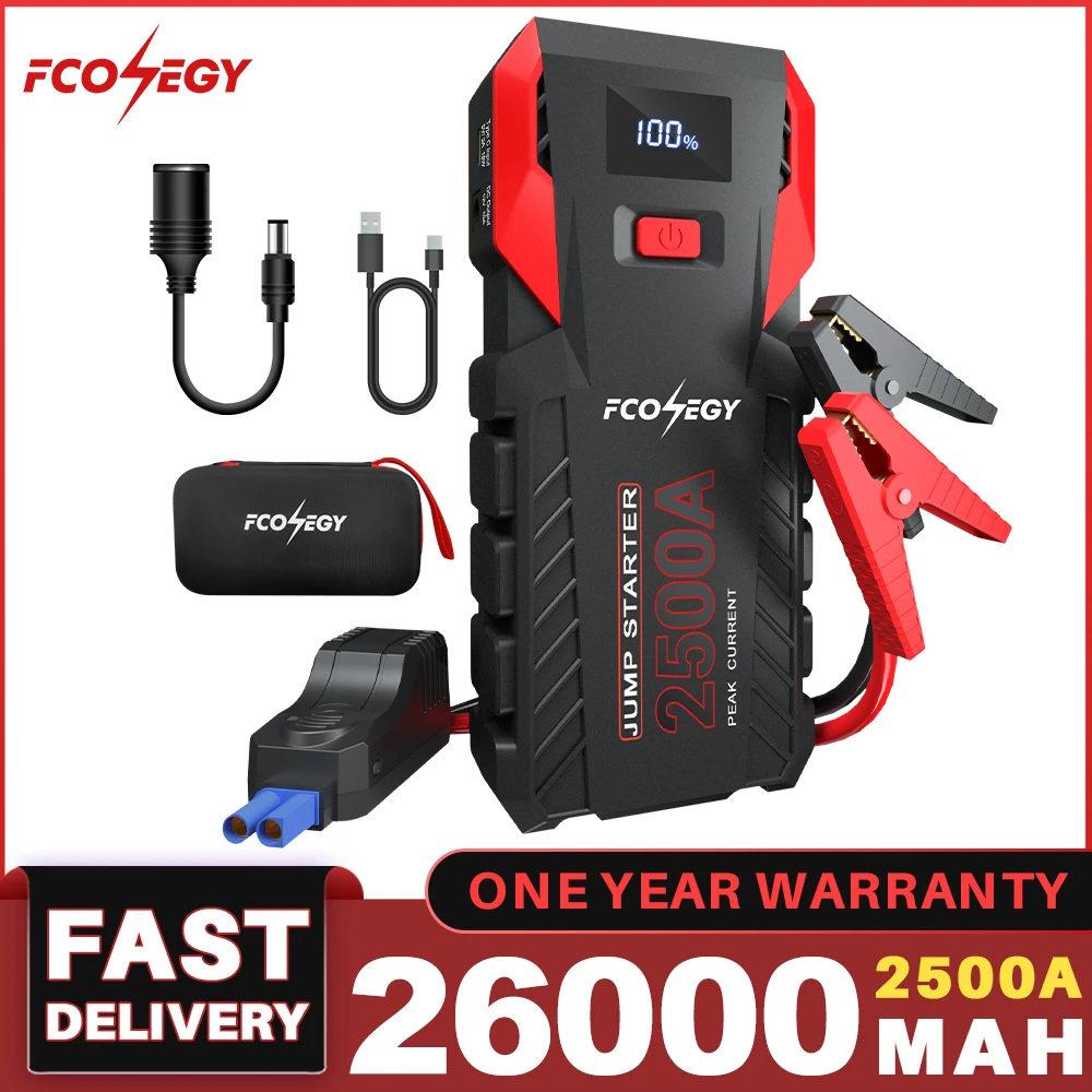 

FCONEGY 2500A Car Jump Starter 26000mAh Portable Power Bank 12V Auto Emergency Car Battery Starter Booster Starting Device