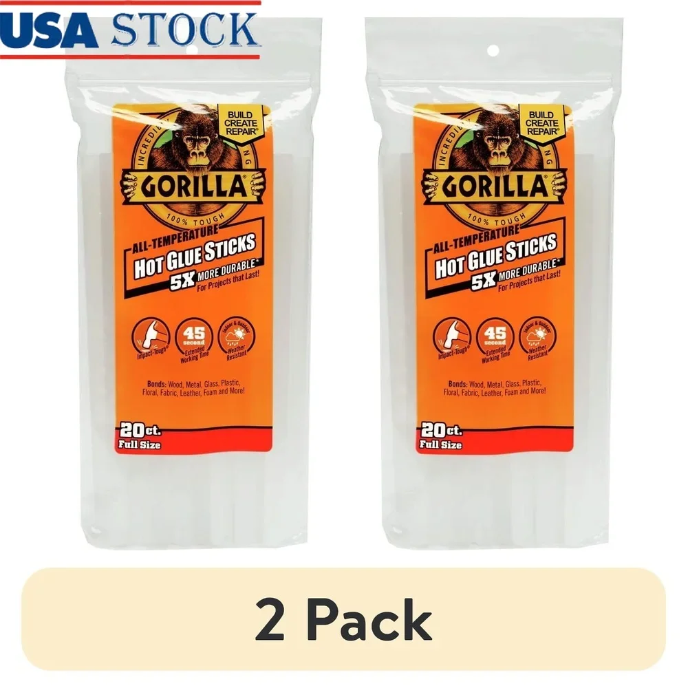 Clear Hot Glue Sticks 2 Pack 8 Inch Full Size 20 Count All Temperature Weather Resistant Durable Adhesive Projects