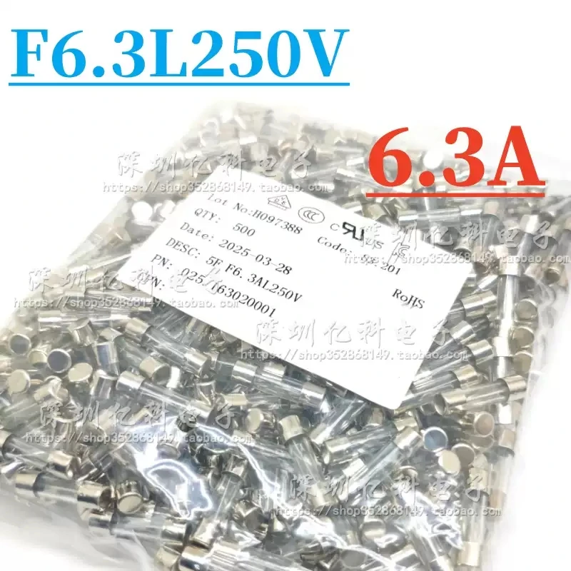 10pcs XC Xucheng 5x20 glass fuse tube 5F F6.3AL fast melting F6.3L250V 3C certified UL VDE
