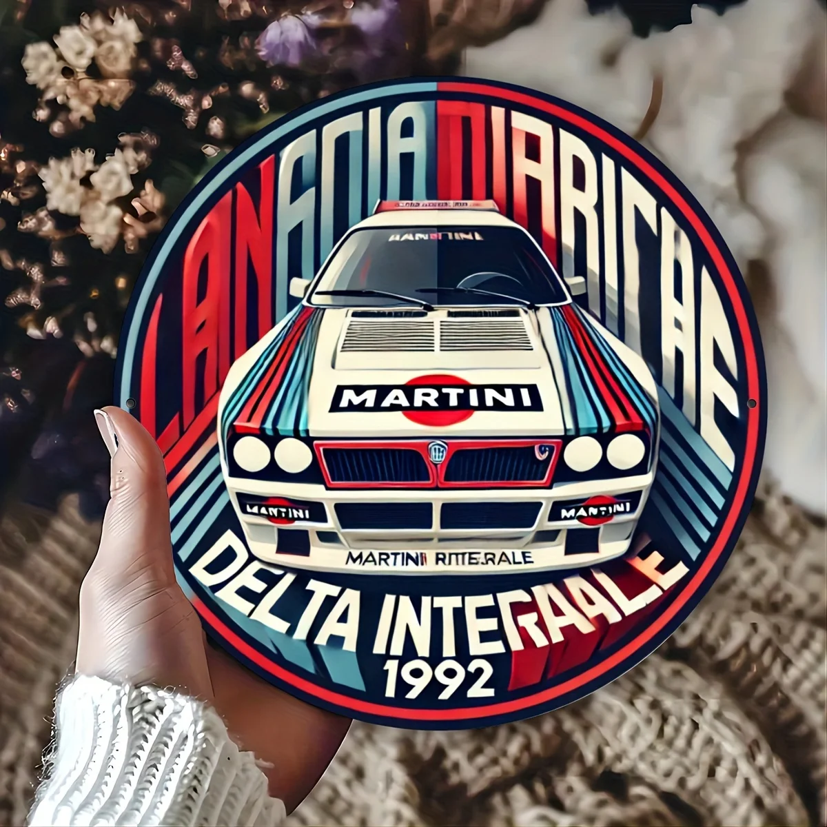 2D Flat, 1 Martini Racing Retro Metal Aluminum Light Beige Logo - Creative Style Suitable for Courtyards, Gardens, Garages,Homes