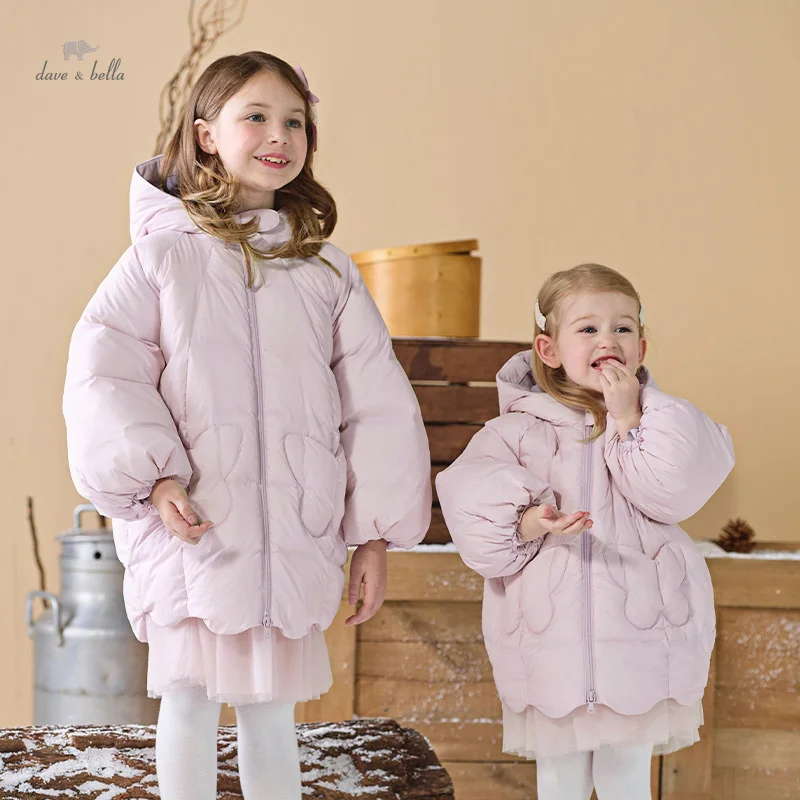 Dave Bella Children Girls White Duck Down Tops Outerwear 2024 Autumn Winter Casual Sweet Overcoat Outdoor Parak Warm DB4242971