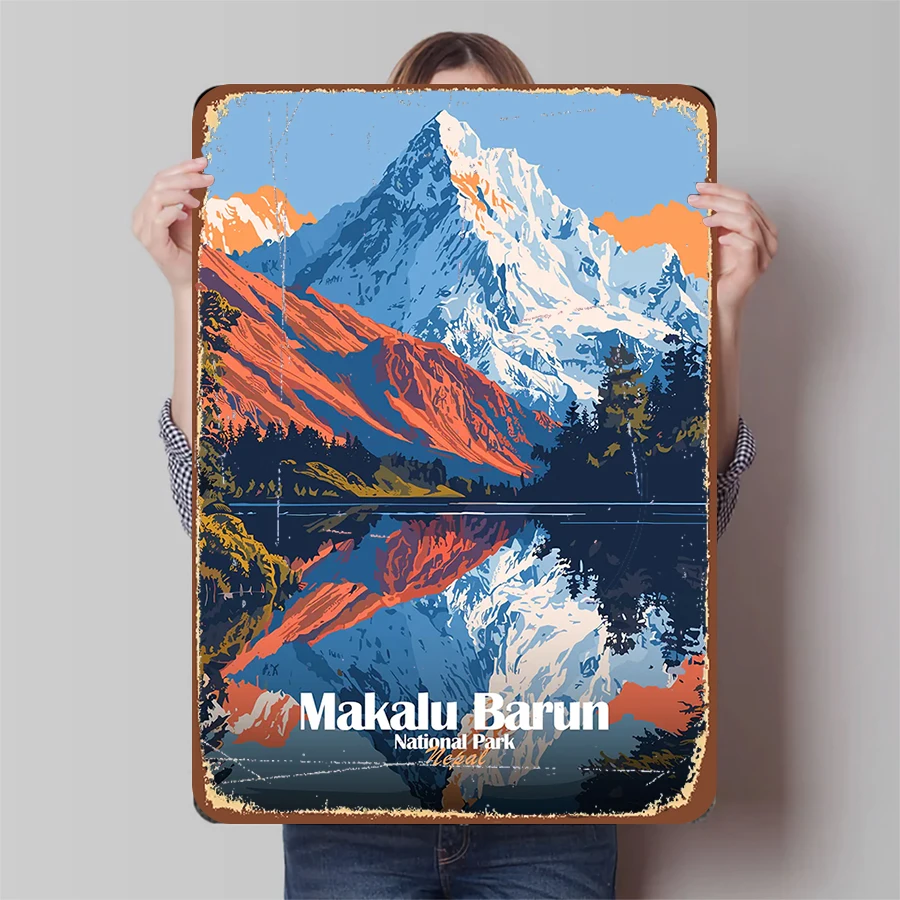 Parque Nacional Makalu Barun, paisaje de lago de montaña de Nepal, arte de pared de Metal Vintage, decoración del hogar, regalo para amantes de la naturaleza