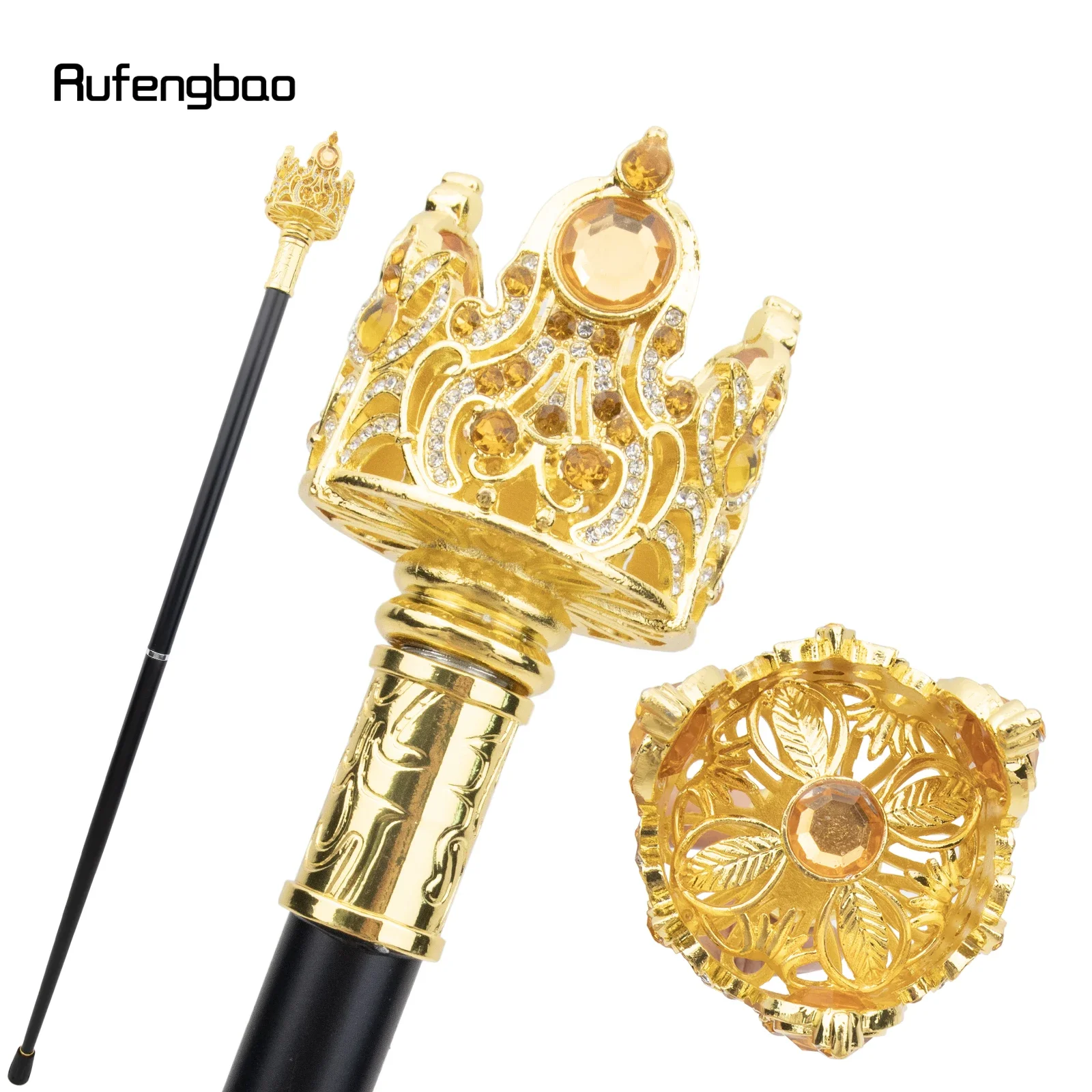 

Golden Crown Artificial Diamond Walking Cane Fashion Decorative Walking Stick Gentleman Elegant Cosplay Cane Crosier 90cm