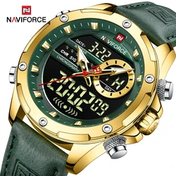 NAVIFORCE 9208 Military Watch for Men Luxury Original Quartz Sport Wristwatch Men Waterproof Leather Strap Digital Analog Clock