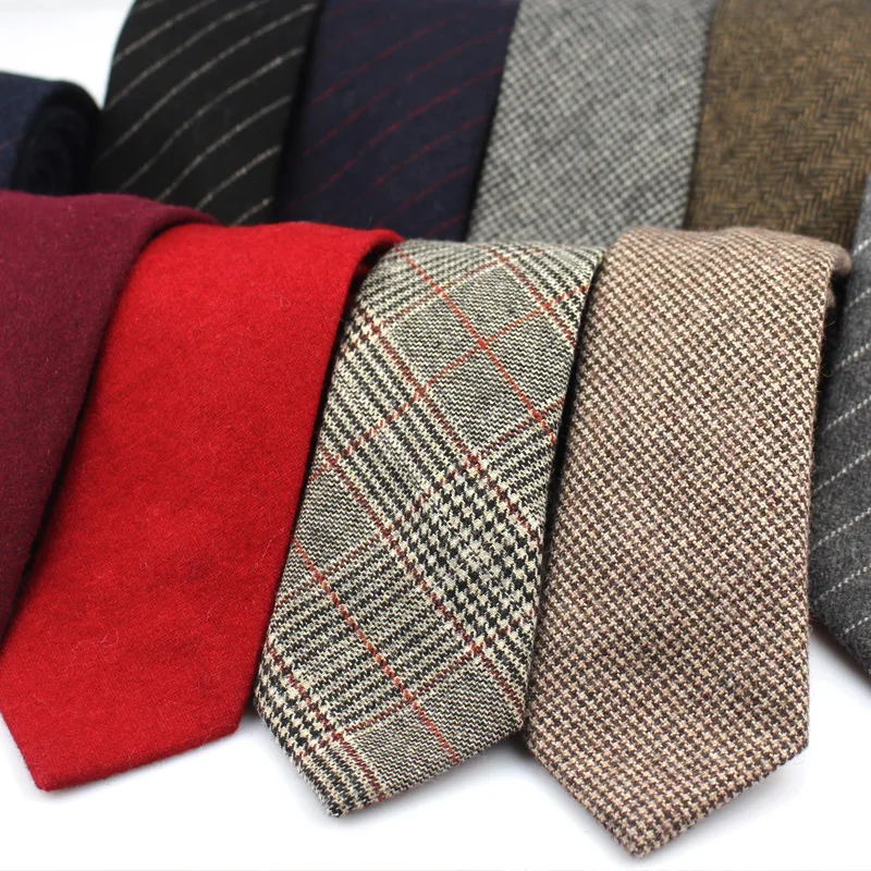 Gravatas casuais de lã magra masculina, gravatas sólidas, gravata listrada fina para presente de casamento, terno acessórios Cravat, moda