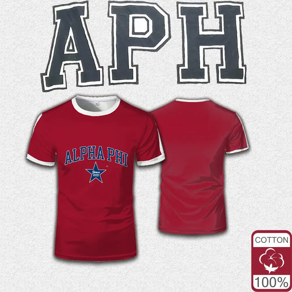 

2025 New ALPHA PHI Printed T-shirt High Quality 100% Cotton Campus Style Short Sleeve University Women's Slim Fit Casual Top