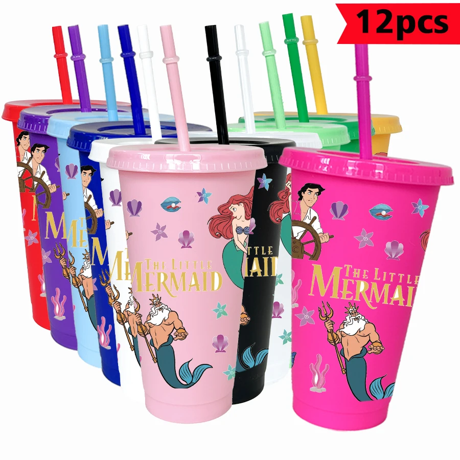 

12PCS/pack Disney, mermaid, shell 26oz multi-color plastic water cup party drinking utensils birthday/back to school gift