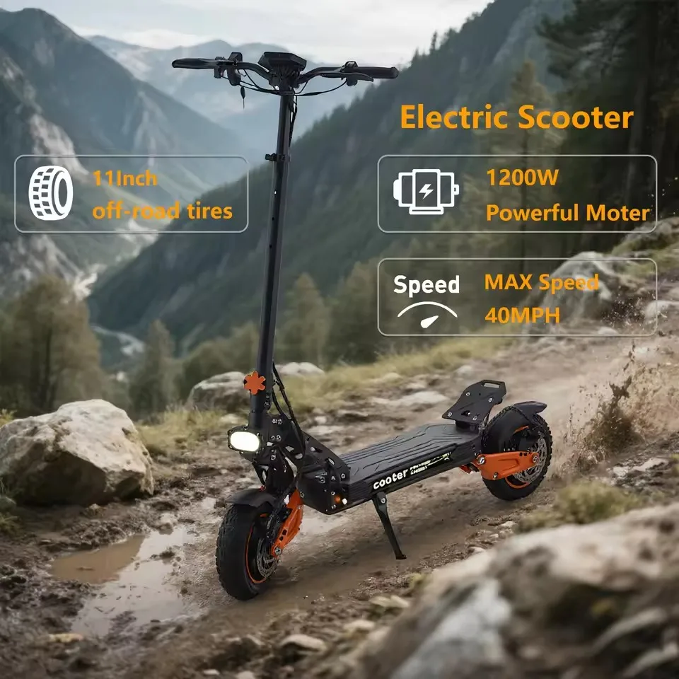

1200W Electric Scooter for Adults - Folding E-Scooter, 40Mph Speed & 30 Miles Range, 11" Off-Road Tires with Dual Suspension