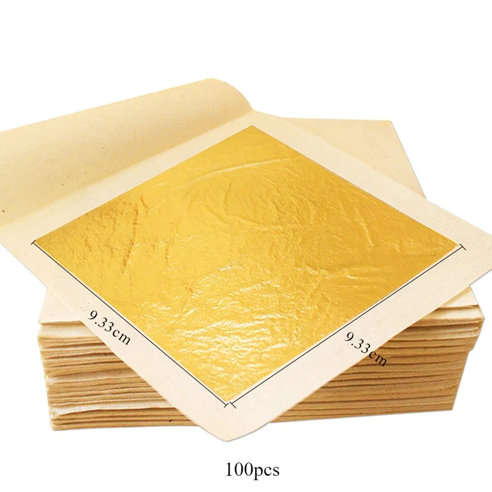 24K Pure Gold Foil 100PCS 9.33x9.33cm Real Gold Leaf for Decoration Arts & Craft Paper Gold Sheets