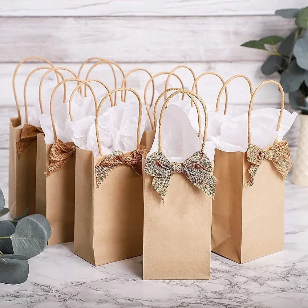 5.9x3.1x8.2 inches Paper Bags Kraft Bags, Solid Color Gift Bags with Handles for Birthday Party Grocery Retail Shopping Business